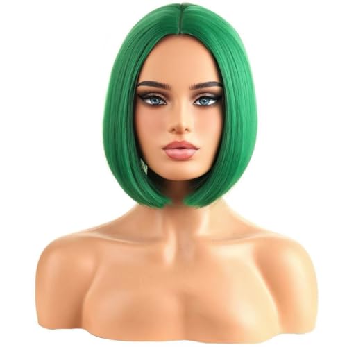 MAGQOO Green Wigs for Women Short Straight Emerald Dark Green Bob Wig Short Hair Middle Part Synthetic Heat Resistant
